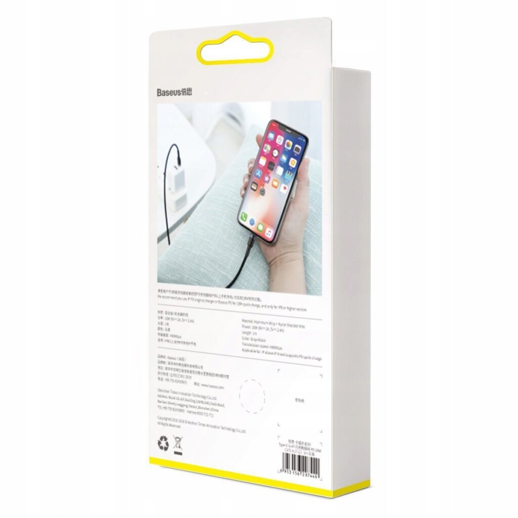 Kabel USB-C do Lightning Baseus Cafule w kolorze czarno-szarym o długości 1 m