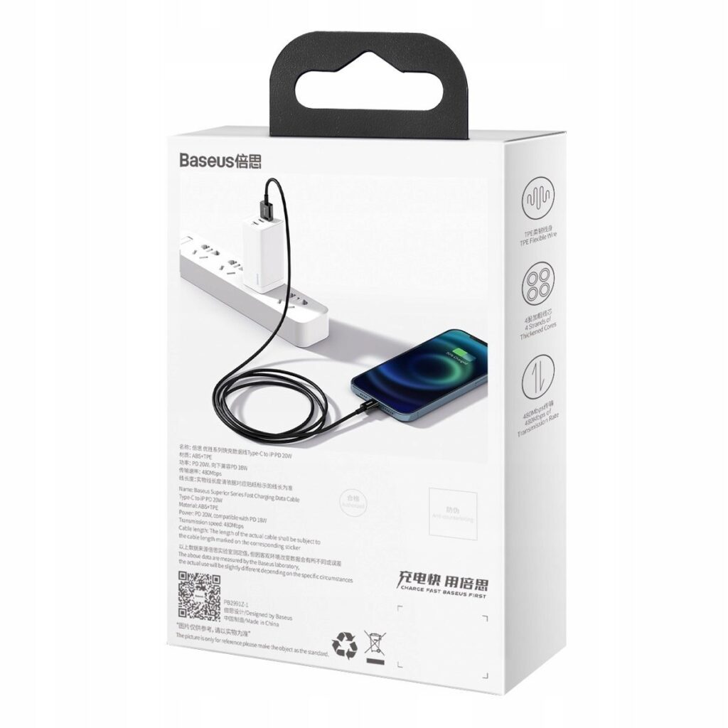 Czarny kabel USB do Lightning Baseus 1m oznaczony modelem CALYS-A01