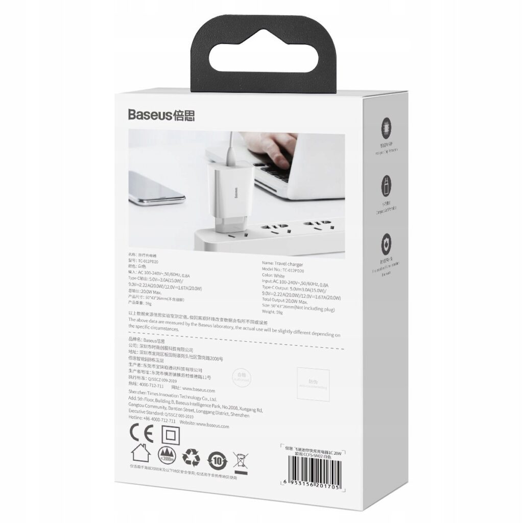 Biała ładowarka Baseus Quick Charger USB-C 20W model CCFS-SN02