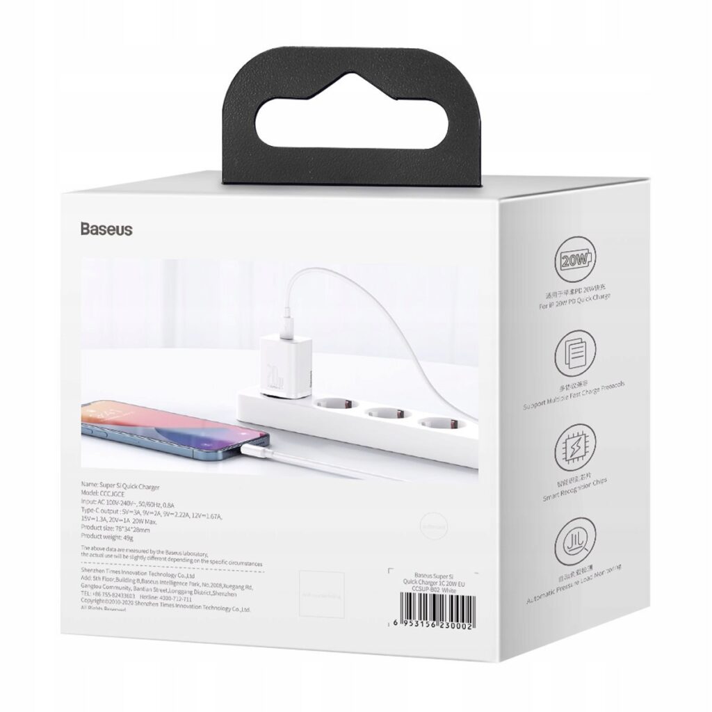 Biała ładowarka sieciowa Baseus Super Si 1C 20W z portem USB-C