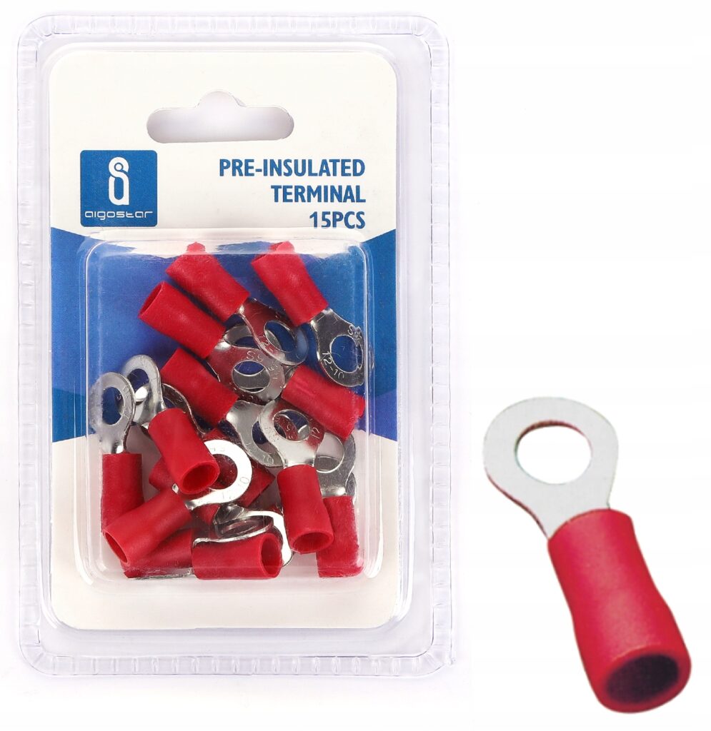 Konektory oczkowe izolowane 4-6mm2 M6 czerwone 15 sztuk
