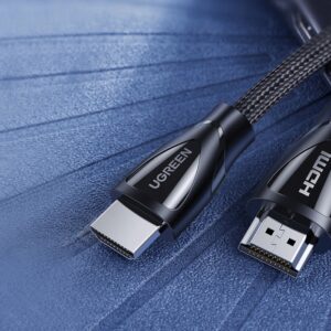 Czarny kabel HDMI 2.1 UGREEN HD140 o długości 1 metra z niklowanymi złączami