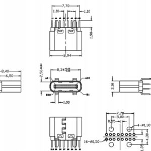 GNIAZDO ZŁĄCZE USB typ C 3.1 PIONOWE prostopadłe 16pin +4pin