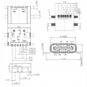 Gniazdo złącze USB typ C 3.1 6 PIN + 4 PIN do montażu