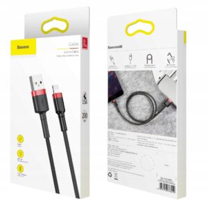 Czarno-czerwony kabel Baseus USB do Lightning o długości 2m z aluminiowymi wtyczkami