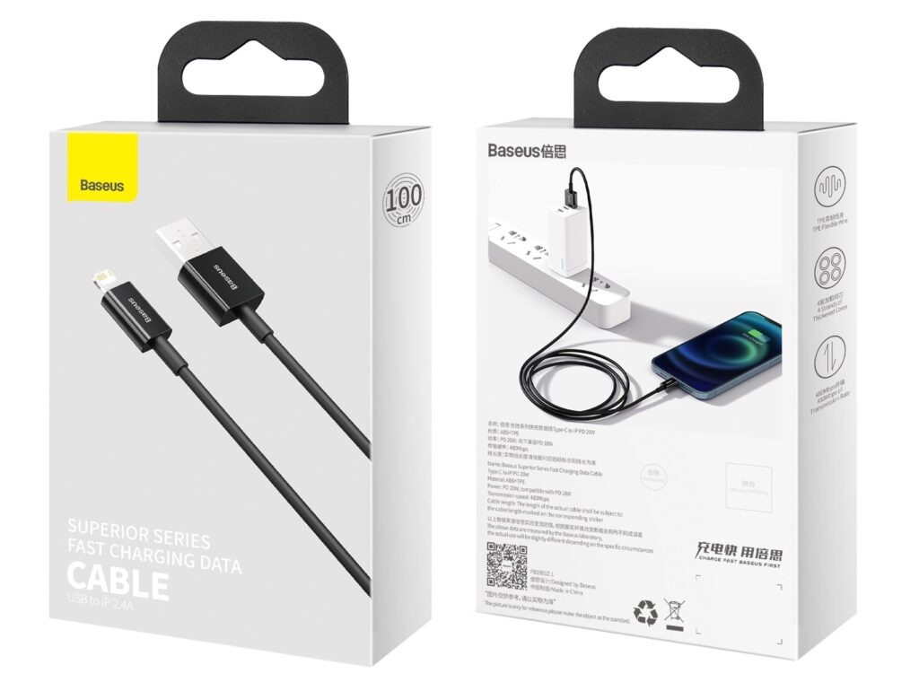 Czarny kabel Baseus USB do Lightning do telefonu iPhone 1m