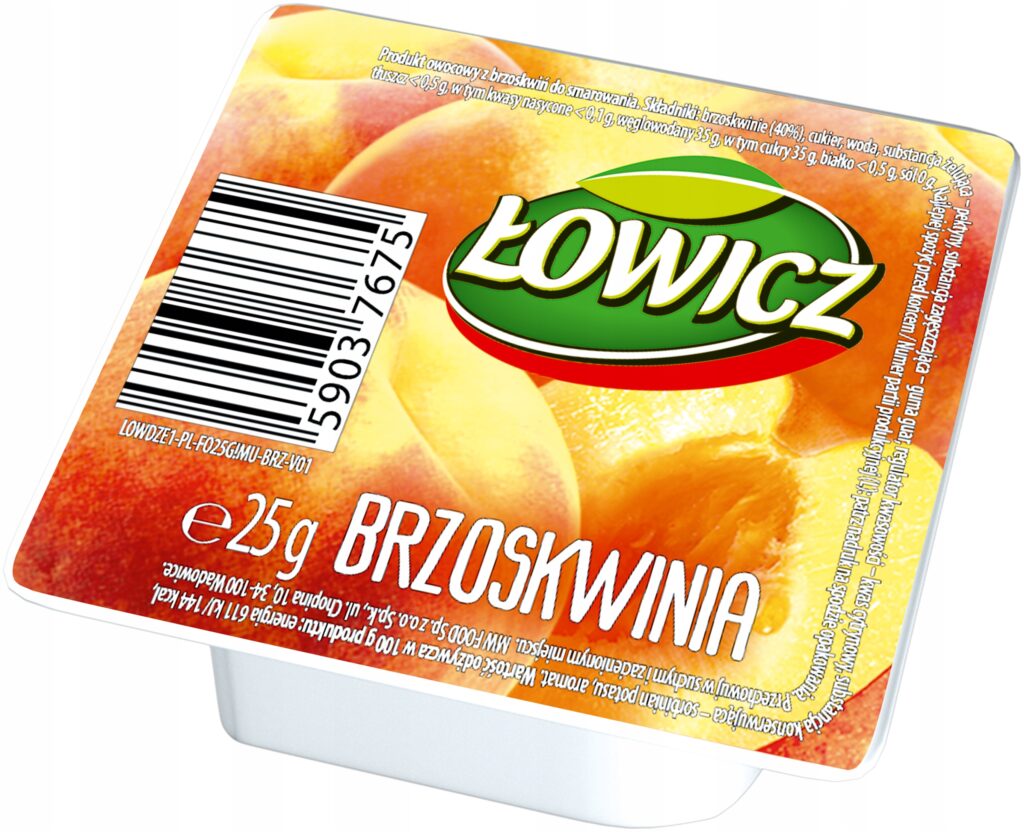 Zestaw dżemów o smaku brzoskwiniowym Łowicz w porcjach blister 30 x 25 g