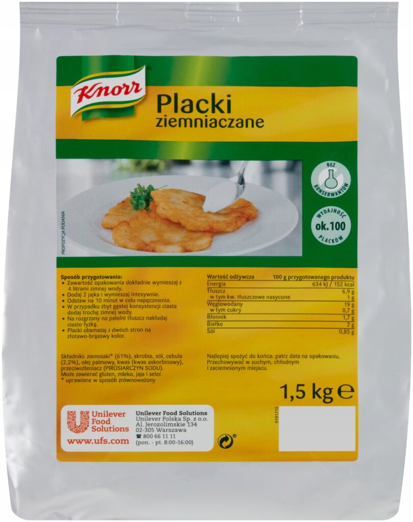 Opakowanie Knorr Placki Ziemniaczane w proszku 1,5 kg