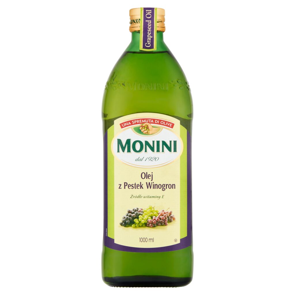 Szklana butelka oleju z pestek winogron Monini 1000 ml