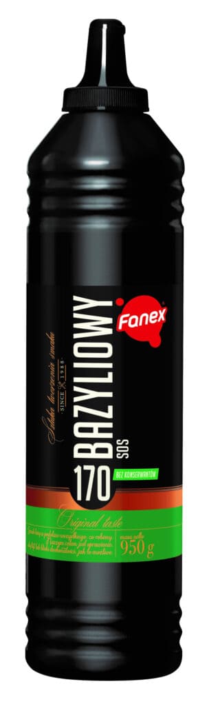 Duża butelka sosu bazyliowego Fanex o pojemności 950g