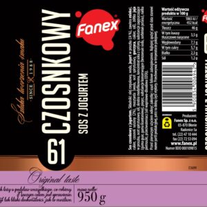 Duża butelka sosu czosnkowego z jogurtem Fanex 950g