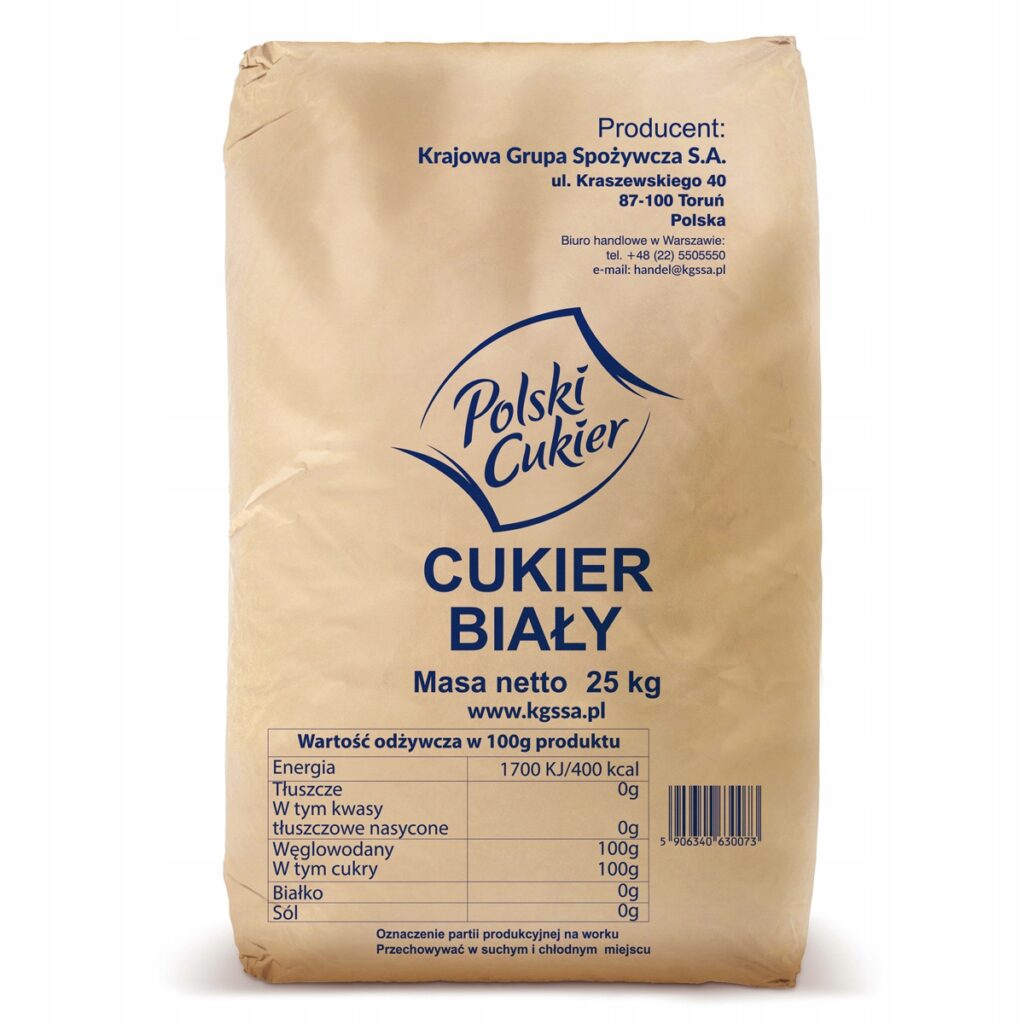 Duży worek 25 kg białego polskiego cukru kryształu