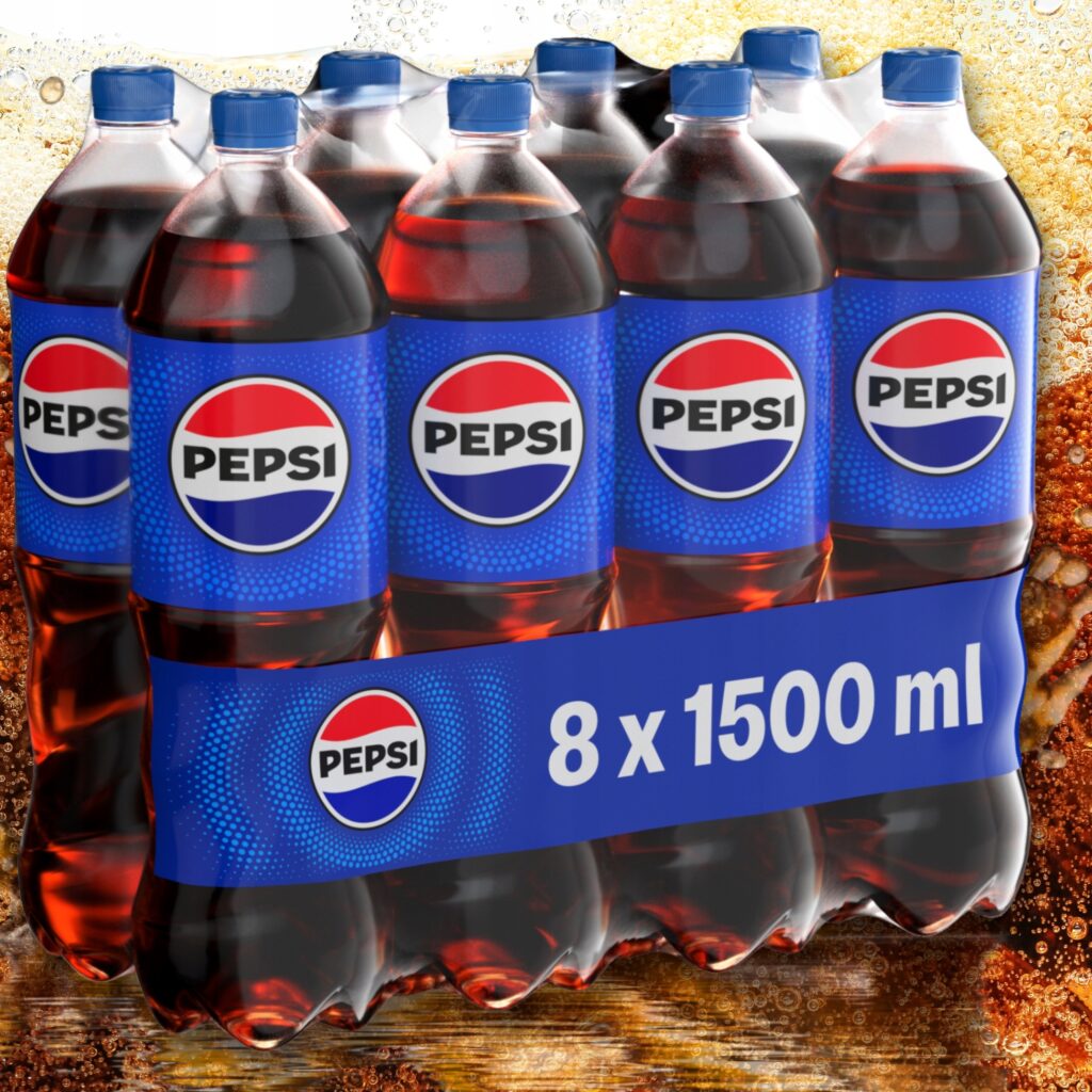 Zgrzewka ośmiu butelek napoju gazowanego Pepsi Cola o pojemności 1,5 litra każda
