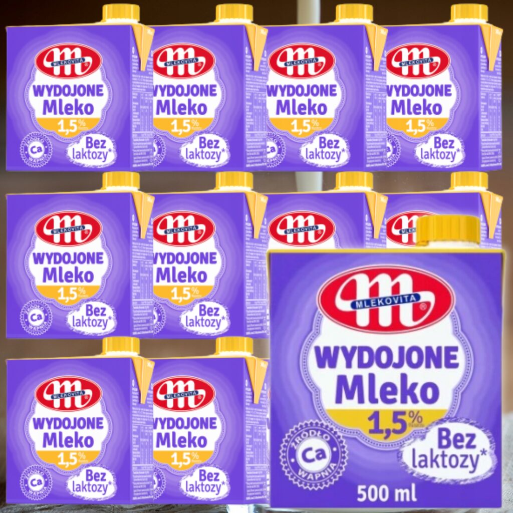 Zgrzewka mleka bez laktozy UHT 1.5% Mlekovita 500 ml, zestaw 12 sztuk