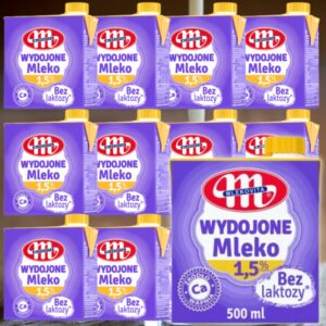 Mlekovita Mleko Wydojone bez laktozy 1.5% 500 ml 12szt Zgrzewka Zestaw