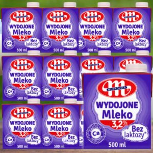 Mlekovita Wydojone Mleko bez laktozy 3,2% 500 ml 12 sztuk Zgrzewka Zestaw