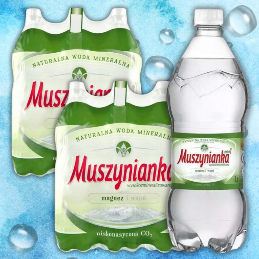 Zgrzewka dwunastu Butelek wody mineralnej Muszynianka o pojemności 1 litra każda
