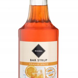 Szklana butelka syropu barmańskiego Rioba Orange Spritz o pojemności 700 ml z pomarańczową etykietą.