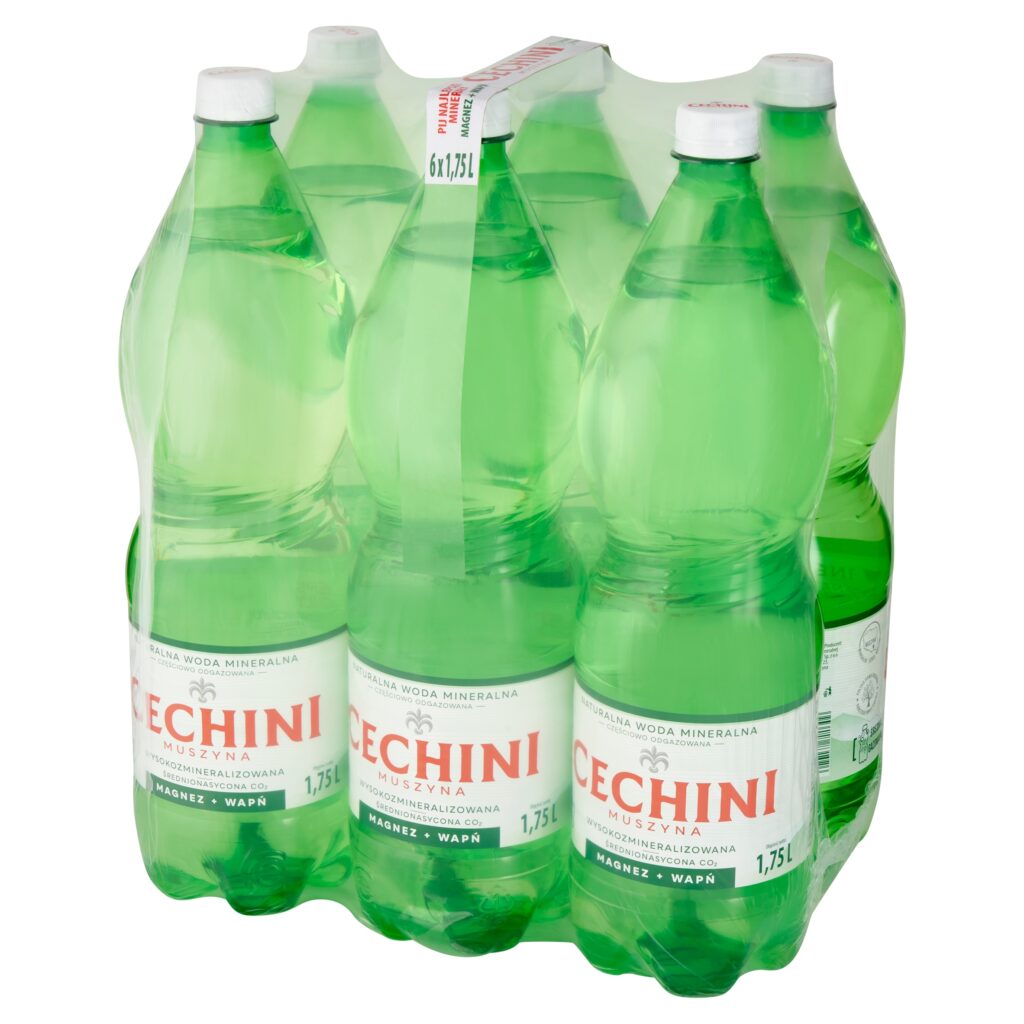 Zgrzewka sześciu Butelek naturalnej wody mineralnej Cechini Muszyna 1,75L