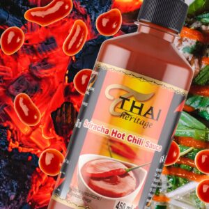 Butelka tajskiego ostrego sosu Sriracha Thai Heritage Hot Chilli o pojemności 450 ml