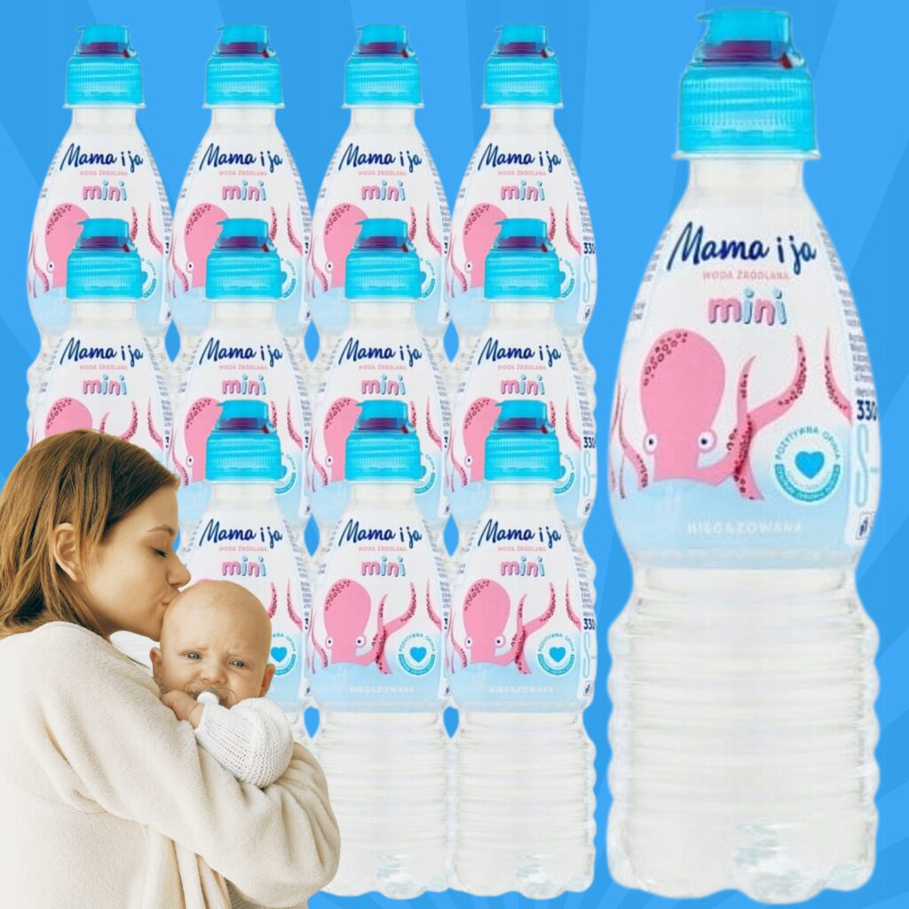 Zestaw dwunastu butelek naturalnej wody źródlanej niegazowanej MAMA i JA Mini o pojemności 350 ml