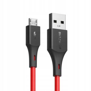 Czerwony kabel Blitzwolf USB - microUSB typ B o długości 1,8 m