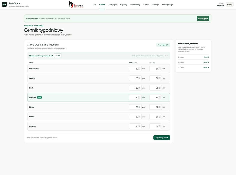 OPROGRAMOWANIE Klub CONTROL Sterowanie OŚWIETLENIEM STOŁÓW BILARDOWYCH - obrazek 2