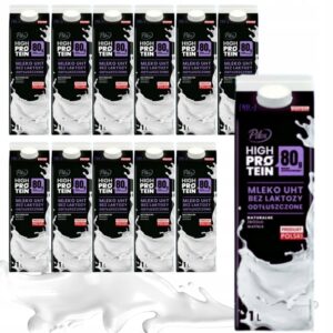 12x Mleko UHT PILOS High Protein PROTEINOWE 80g Białka bez laktozy 1L