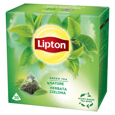 Opakowanie zielonej herbaty Lipton Nature zawierające 20 piramidek