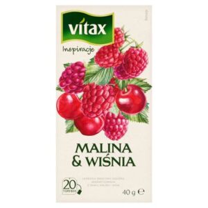Opakowanie herbaty ziołowo-owocowej VITAX Inspirations malina i wiśnia 20 torebek