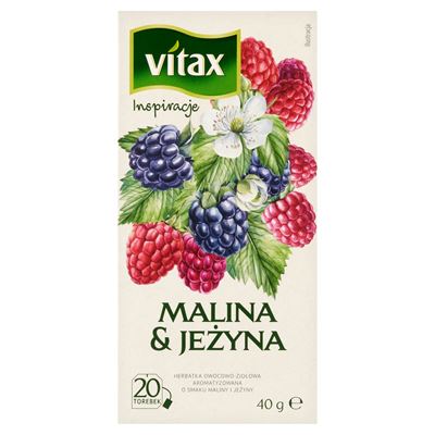 Opakowanie herbaty ziołowo-owocowej VITAX Inspirations malina i jeżyna 20 torebek