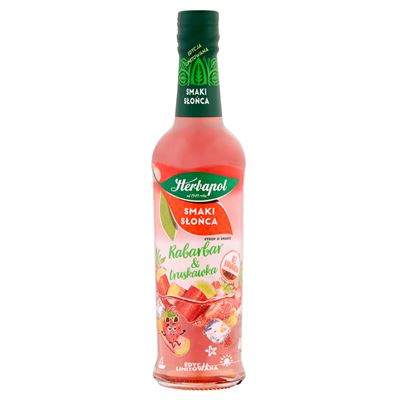 Szklana butelka syropu Herbapol Rabarbar truskawka 420ml