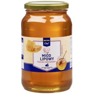Duży słoik miodu lipowego nektarowego METRO Chef o wadze 1,3 kg