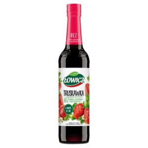 Szklana butelka syropu truskawkowego Łowicz 400ml