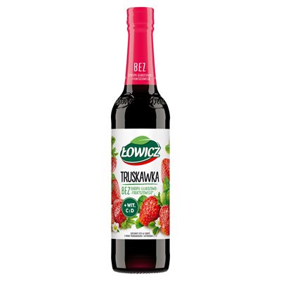 Szklana butelka syropu truskawkowego Łowicz 400ml