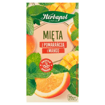 Opakowanie Herbapol Mięta z pomarańcza i mango 20 torebek 30g