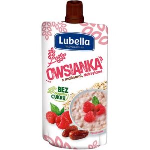 Opakowanie Lubella Owsianka mus z malinami i daktylami 100g