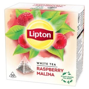 Opakowanie białej herbaty Lipton Malina zawierające 20 piramidek