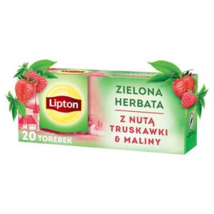 Opakowanie Lipton Herbata zielona z nutą truskawki i maliny 20 torebek 28g