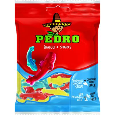 Opakowanie żelków rekiny PEDRO 80 g