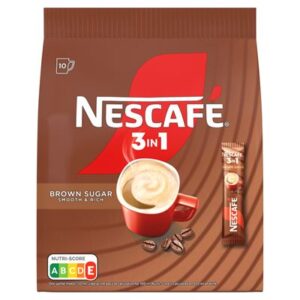 Opakowanie kawy NESCAFE 3w1 Brown Sugar 165g z widocznymi saszetkami