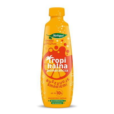 Butelka koncentratu napoju Herbapol Tropikalna Pomarańcza 405 ml