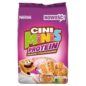 Opakowanie płatków śniadaniowych CINI MiNiS Protein o smaku cynamonowym w kształcie gofrów 400 g