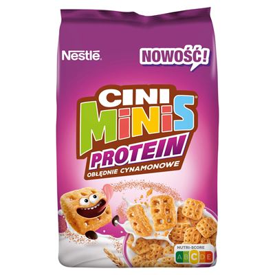 Opakowanie płatków śniadaniowych CINI MiNiS Protein o smaku cynamonowym w kształcie gofrów 400 g